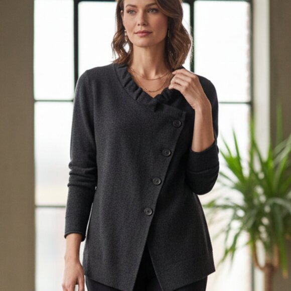 Lafayette 148 New York asymmetric button-front cardigan - Picture 1 of 8